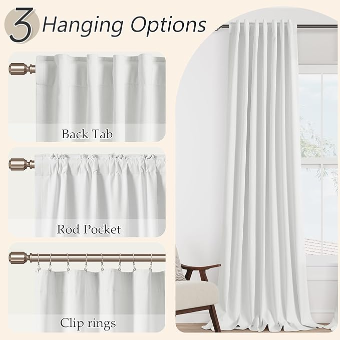 Guken Off White 100% Blackout Linen Curtains 90 Inch Length 2 Panels Set for Living Room Bedroom Back Tab Rod Pocket Thermal Insulated Black Out Drapes Room Darkening Window Curtains 90 Inches Long