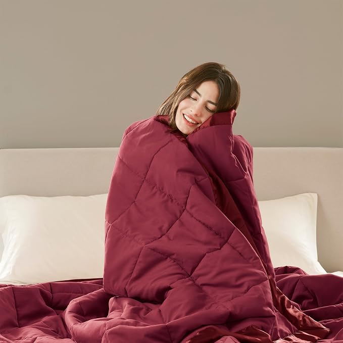 Madison Park Down Alternative Twin Blanket for Bed, Satin Trim, Burgundy | Lightweight Windom Blanket Premium 3M Scotchgard Moisture Wicking Treatment, OEKO TEX, Soft Bed Cover, All Season