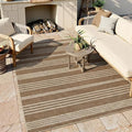 COZYLOOM Large Outdoor Rug 8x10 Rugs for Living Room Striped Easy Jute Rug with Non Slip Backing, Non Shedding Stain Resistant Contemporary Foldable Mats for Bedroom RV Patio, White/Coffee