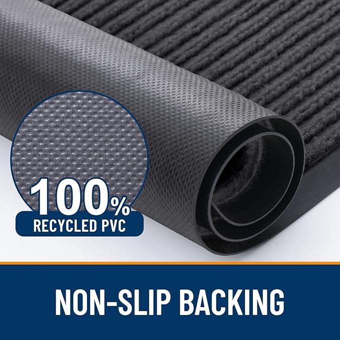 OLANLY Front Door Mat Indoor Outdoor Entrance, 2-Pack 59 x 23 Inch, Waterproof Heavy Duty Doormat, Fade Resistant, Low Profile, Easy Clean Patio Porch Welcome Floor Mats for Entry, Charcoal Grey