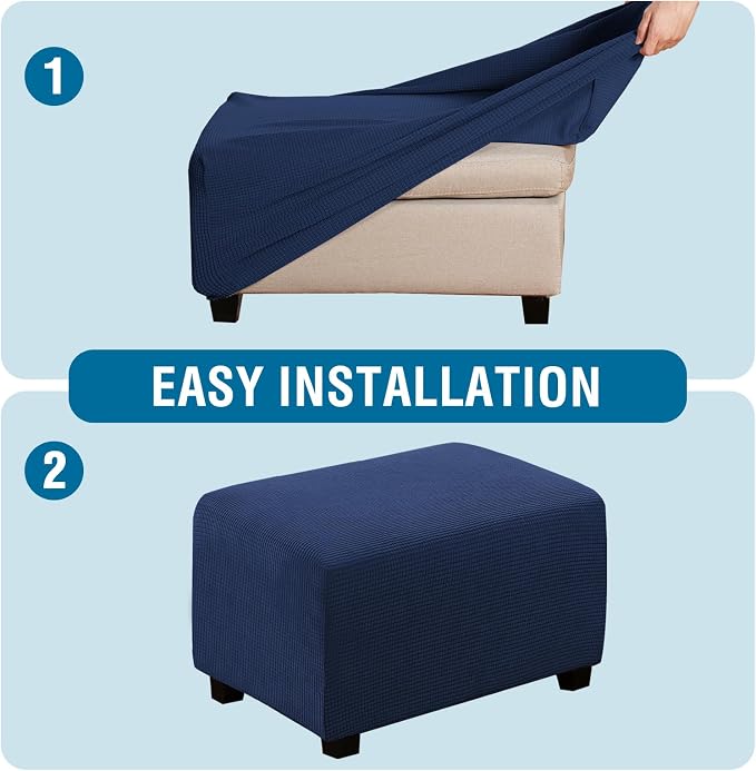 H.VERSAILTEX Ottoman Cover Slipcover Rectangle Fit Length 33"-38" Footrest Sofa Slipcovers Stool Cover Footstool Protector Covers Feature Stretch Thick Soft Jacquard Fabric Removable Washable - Navy