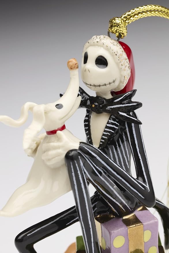 Lenox Disney Nightmare Before Christmas Santa Jack Hanging Ornament | porcelain, gold cord for hanging | collectible gift for disney and tim burton fans | 3.75 inch, gift for women