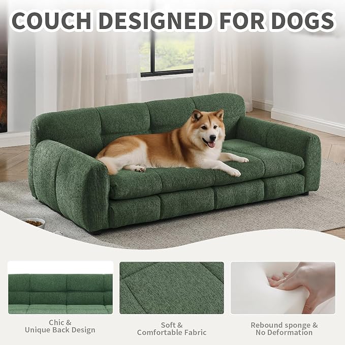 Dog Couch Bed with Backrest and Armrest, Durable Pet Sofa with Soft Foam Cushion, Elevated Dog Couch Bed with Legs for Medium and Large Dogs, Emerald Green