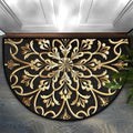 Golden Mandala Half Round Door Mat Semi Moon Rug Fireplace Carpet Area Rugs | Mandala Ethnic Non Slip Absorbent Half Circle Mat Carpet for Indoor Outdoor Patio Kitchen Bathroom Entryway Home Decor