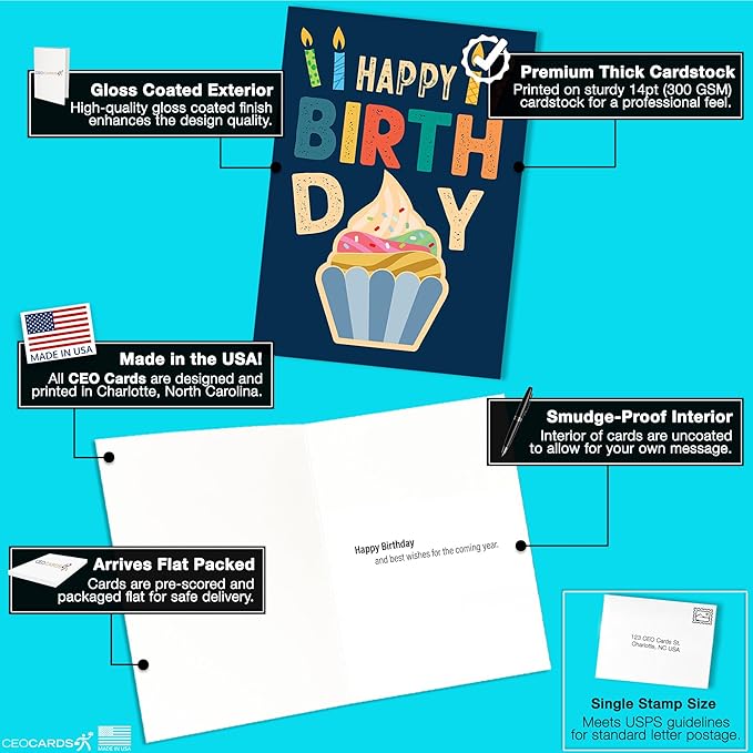 25 Happy Birthday Cards with Envelopes for Business, Family (Variety Set) | 5 Designs, Bulk 25 Pack, Birthday Greeting Card Set, 5x7 in, A7, Office, Employees, Work, Coworker, Client, Team, USA, VP2410