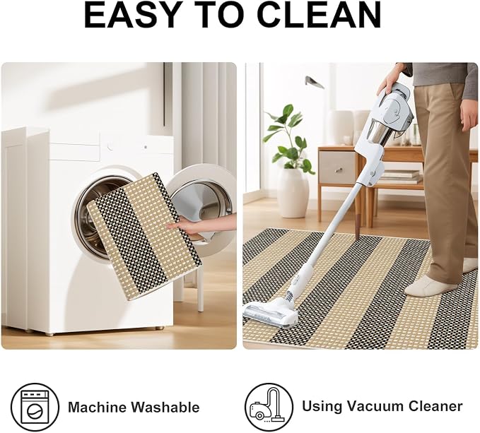 OJIA Front Door Rug 24"x51" Outdoor Doormat Washable Door Mats Porch Rug | Front Door Mat Outside Entrance Tan Woven Striped Outdoor Mat Entryway Rugs Indoor Small Area Rug for Kitchen Entry Bathroom