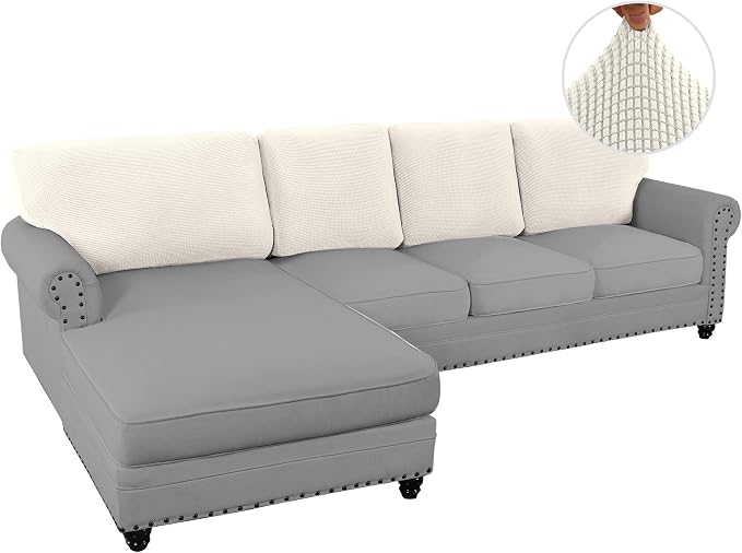 H.VERSAILTEX Backrest Cushion Covers Sectional Couch Back Cushion Covers for Sectional Sofa Set for Both Left/Right Couch (Back Only: 1 Chaise + 3 Sofa, Ivory)