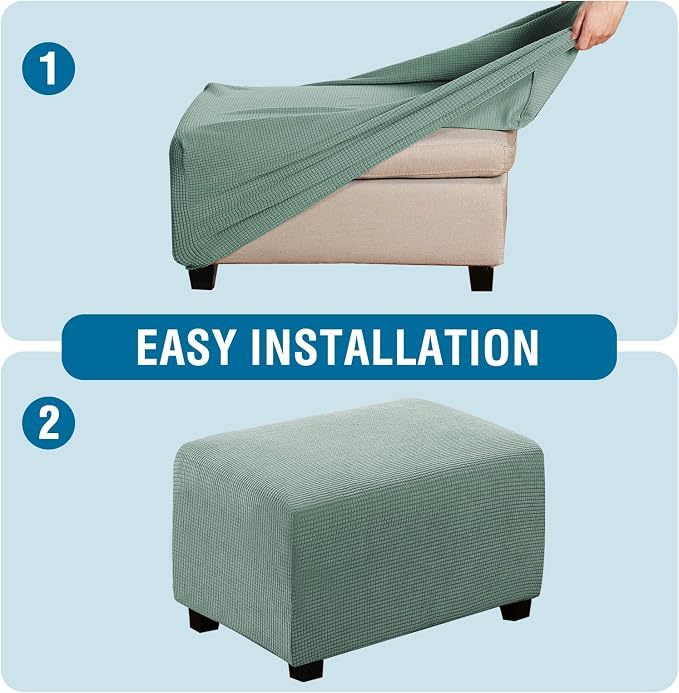 H.VERSAILTEX Ottoman Cover Slipcover Rectangle Fit Length 29"-34" Footrest Sofa Slipcovers Stool Cover Footstool Protector Covers Feature Stretch Thick Soft Jacquard Fabric Removable Washable - Sage