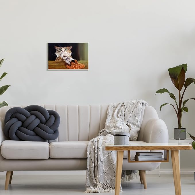 Humorous Cat Kitchen Still Life, 10 x 15 Inch Mounted Print on Wall Plaque | Stupell Industries · By Lucia Heffernan · Ready to hang · Hand finished · Printed in Johnston · Rhode Island · Made in USA