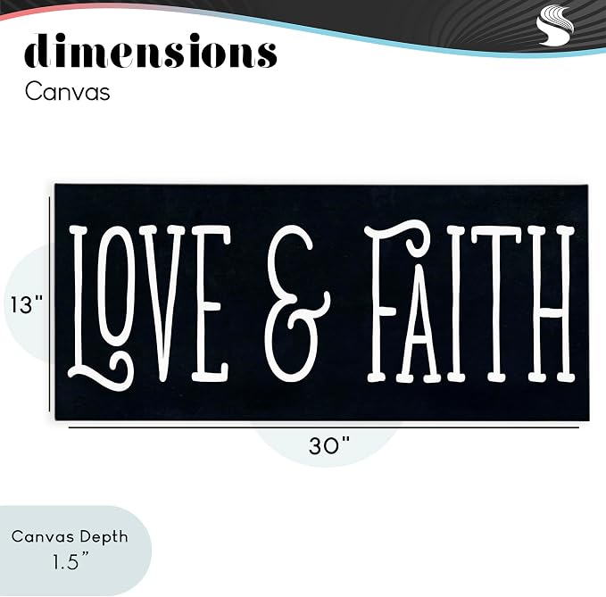 Stupell Industries 'Love & Faith on Black'| Canvas Art | Stupell Industries | 30 x 13 Inches, Easy to Hang and Sturdy, Made in USA, by SD Graphics Studio