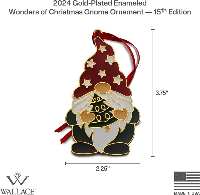 Wallace 2024 Gold-Plated Enamel Wonders of Christmas Ornament - 15th Edition Cardinal Holiday Collectible with Gift Box and Velvet Pouch