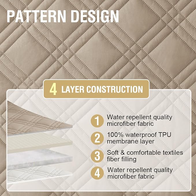H.VERSAILTEX Sofa Covers Waterproof and Washable Modern Sofa Covers Stay in Place with Elastic Straps Thick and Soft Cat Couch Protector (Sofa, Taupe/Beige)