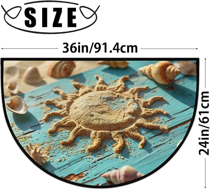 cfpolar Half Round Door Mat Semi Circle Non-Slip Bathroom Floor Rug, Beach Sun Board Outdoor Welcome Entrance Way Mat Indoor Absorbent Kitchen Mat for Home,Garage,Patio,Bedroom 36" x 24"
