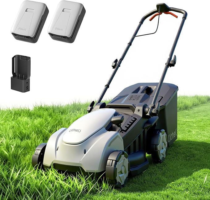 Litheli Electric Lawn Mower Cordless 16", Grass Cutter Machine for 3200 Sq. Ft, 2 in 1 Bagging/Mulching, Brushless Motor, 6 Cutting Heights, Includes 2 * 5.0 Ah Battery and Charger