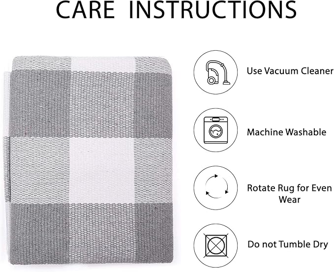 IOHOUZE Buffalo Plaid Rug 5x7 Ft Indoor Outdoor Rug, Washable Rugs for Living Room, Spring Summer Welcome Mats Outdoor, Cotton Area Rug for Farmhouse/Entryway/Home Entrance, Grey White