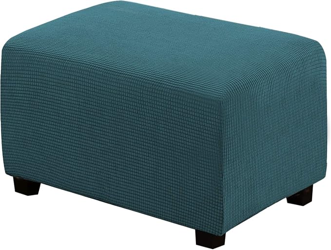 H.VERSAILTEX Ottoman Cover Slipcover Rectangle Fit Length 29'-34' Footrest Sofa Slipcovers Stool Cover Footstool Protector Covers Feature Stretch Thick Soft Jacquard Fabric Washable - Deep Teal