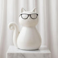 Ceramic Cat Figurine Sculpture – White Porcelain Stoneware Statue with Modern Glam Minimalist Design – Home Decor Accent for Bookshelf, Coffee Table, Bedroom, Office & Living Room – 8", White