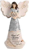 Pavilion - 50th Birthday - 6" Angel Holding 50th Heart,Beige/Silver