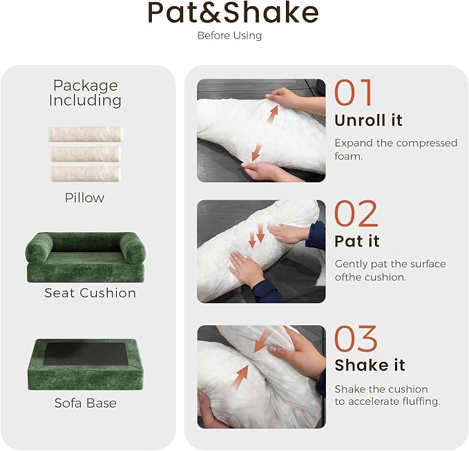 KKL Dog Couch 27.5" Wide, 2-in-1 Removable Base–Elevated 18.8" Dog Sofa Bed for Small & Medium Cats & Dogs, Matching Human Sofa Style, Green