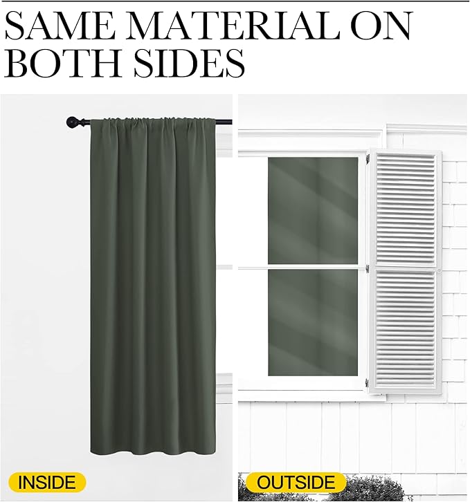 NICETOWN Bedroom Curtains Blackout Draperies - All Season Thermal Insulated Solid Rod Pocket Top Blackout Curtains/Drapes for Kid's Room (Dark Mallard, 1 Pair, 42 x 45 Inch)