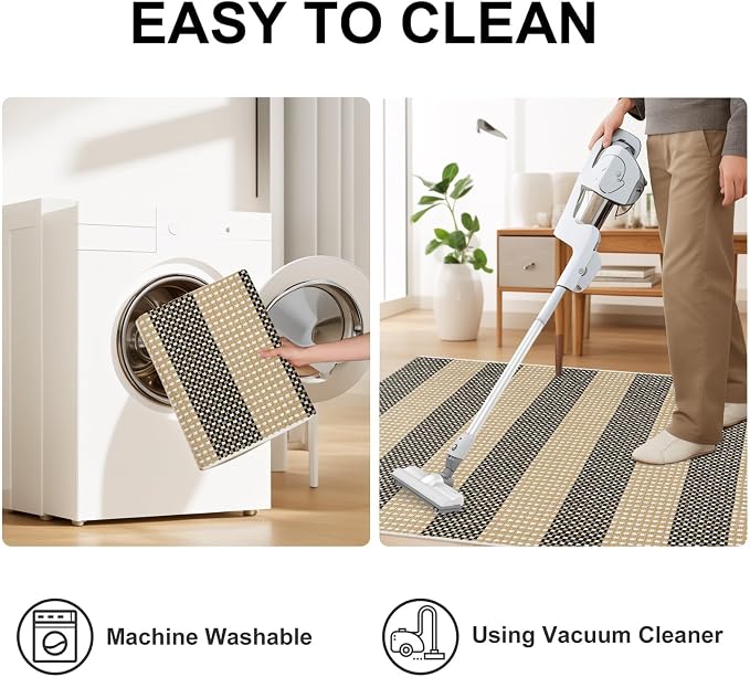OJIA Indoor Outdoor Rugs 4'x6', Washable Outdoor Patio Rug Tan Camping Rug | Front Porch Rug Cotton Woven Outdoor Mat Entryway Rugs Indoor Area Rugs Floor Mat for Backyard/Kitchen/Bedroom/Living Room