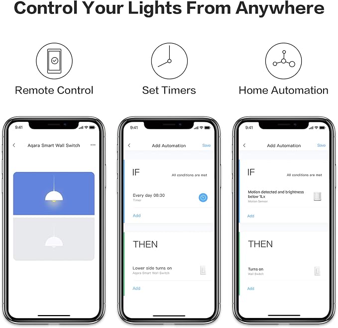 Aqara Zigbee Smart Light Switch (No Neutral, Double Rocker) | Remote Control and Set Timer for Home Automation, Requires Aqara Hub, Compatible with Alexa,Apple HomeKit,Google Home
