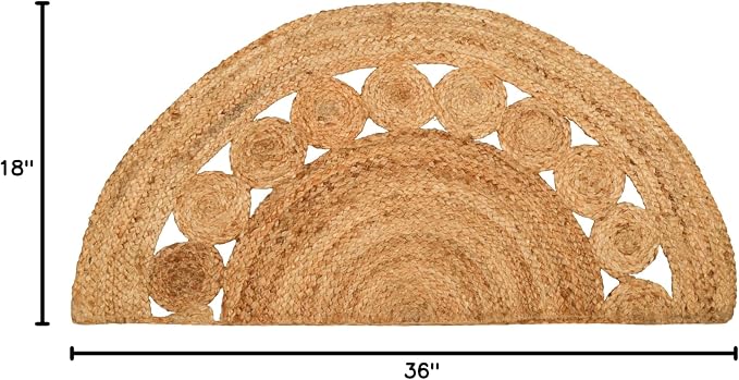 Boho Braided 1.5x3 Area Rug - Jute Natural Fiber Half Circle Rug for Living Room Entryway, Farmhouse, Home, Indoor Rugs Jute Door mat for Bathroom (Natural Dot, 1.5 X 3 ft)