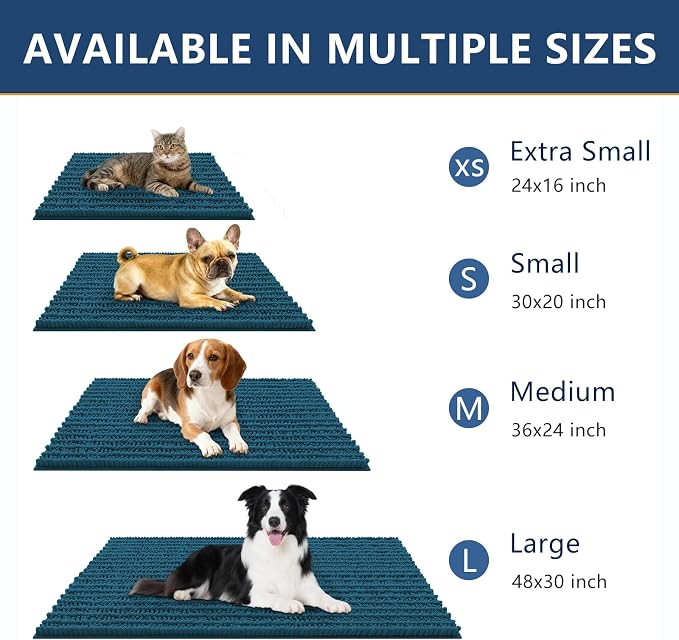 Smiry Dog Door Mat for Muddy Paws 34x21, Absorbent Dirt Trapper, Non-Slip Washable Chenille Entryway Rug for Inside Floor, Atlantic Blue, Layered Pattern