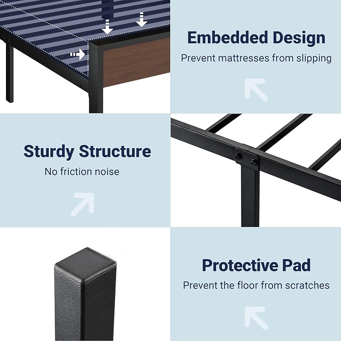 Allewie Twin Size Bed Frame, Heavy Duty 12 Metal Slats Support, Walnut | Wooden Headboard and Footboard, Modern Platform Bed, No Box Spring Needed, Under-Bed Storage, Noise Free, Easy Assembly