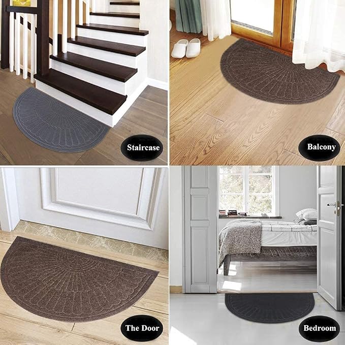 Morning View Half Round Door Mat Indoor Half Circle Front Door Mats Outdoor Entrance Half Moon Welcome Mat Entryway Rug Rubber Back Non Slip Set of 2 (Black)