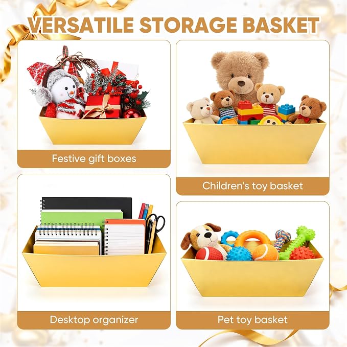 20PACK Gold Baskets for Gifts Empty, 12x10x4” Thick Cardboard Gift Basket Kit with 20 Bows & 20 Bags - Kraft Empty Gift Baskets for Christmas, Weddings, Birthdays, Bulk Gifting
