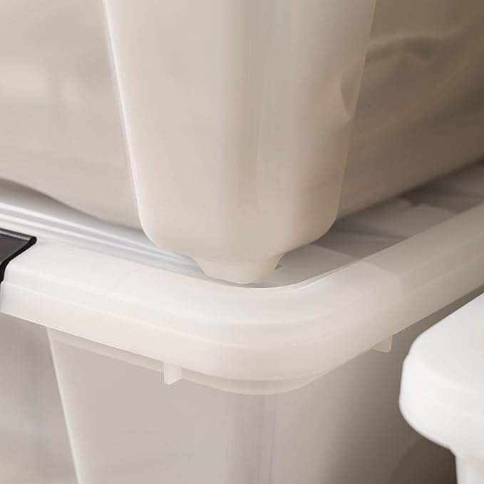 IRIS USA 6-Pack 54 Quart Storage Bins with Lids, Pearl | Conceals contents for a clean look. Perfect for moving, blankets, clothing, and garage storage. Nestable design saves space