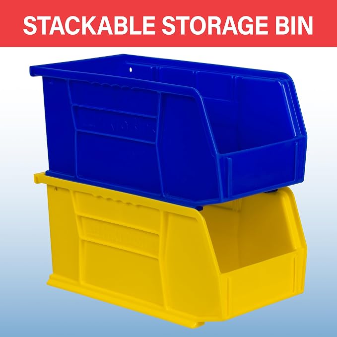 Akro-Mils 30230 AkroBins Plastic Storage Bins, 11"x5"x5", Red, 12-Pack | Space-Saving Stackable Bins for Garage, Pantry, Craft Organization
