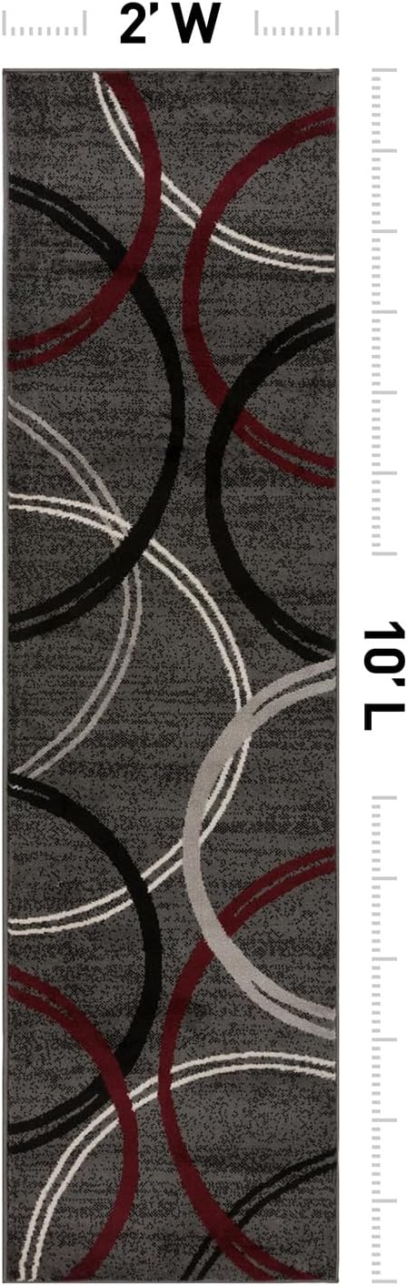 Rugshop Wavy Circles Modern Non-Shedding Runner Rug Red 2' x 10' | Runner, Size 2' x 10', Living Room, Bedroom, Dining Room, Home Office, Kitchen, Entryway, Hallway, Nursery, Kids Room