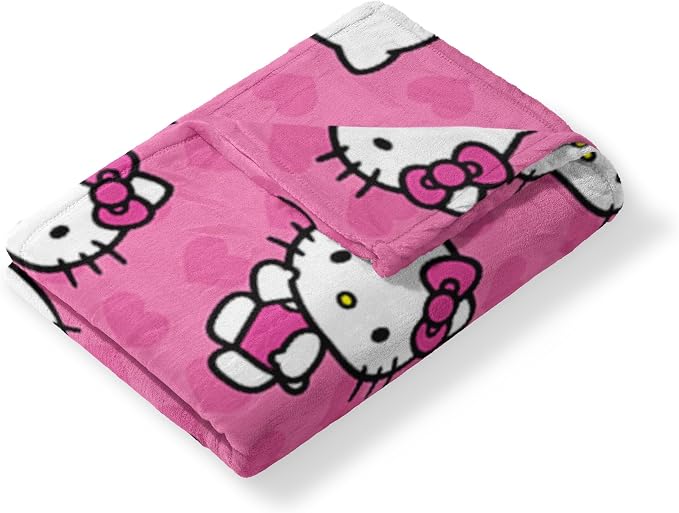 Northwest Hello Kitty Silk Touch Throw Blanket, Soft, Cozy, 50 x 70 Inches, I Love Pink Design