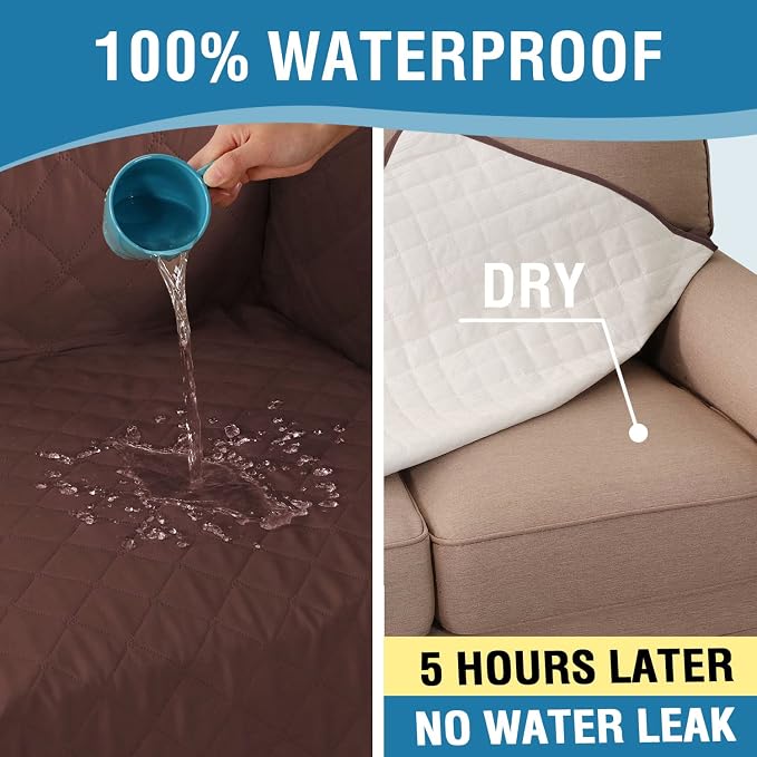 H.VERSAILTEX Couch Cover, Sofa Covers for 3 Cushion Couch, Dog Couch Cover Protector, Furniture Covers for Pets, 100% Waterproof Cover with Non-Skid Backing & Elastic Straps(Sofa, Chocolate)
