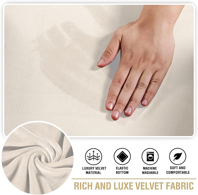 H.VERSAILTEX Stretch Velvet 2 Piece T Cushion Sofa Slipcovers for Living Room Individually Sofa Covers for 2 Cushion Seat Cushion Covers Stay with Elastic Bands (Sofa, Cream)