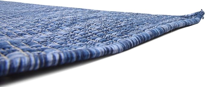 Unique Loom Collection Casual Transitional Solid Heathered Indoor/Outdoor Flatweave Area Rug (9' x 12' Rectangle, Blue/Navy Blue)