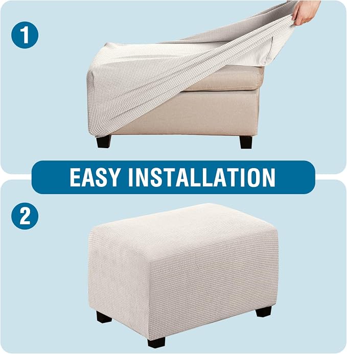 H.VERSAILTEX Ottoman Cover Slipcover Rectangle Fit Length 33"-38" Footrest Sofa Slipcovers Stool Cover Footstool Protector Covers Feature Stretch Thick Soft Jacquard Fabric Removable Washable - Ivory