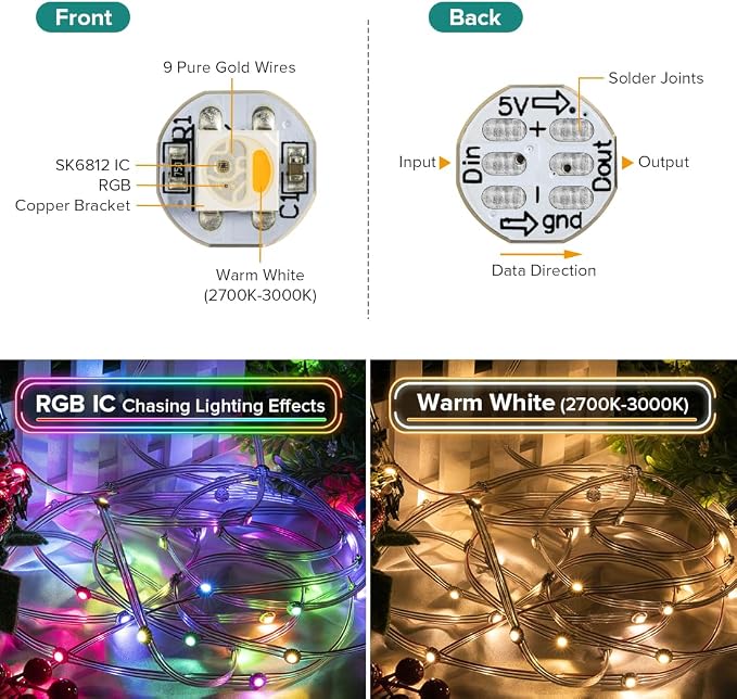 BTF-LIGHTING SK6812(WS2812B) RGBW LED Chips 100PCS RGB+Warm White Individually Addressable 5050SMD Module Pixels Light DC5V White PCB Chasing Dream Color for Christmas(No Adapter or Controller)