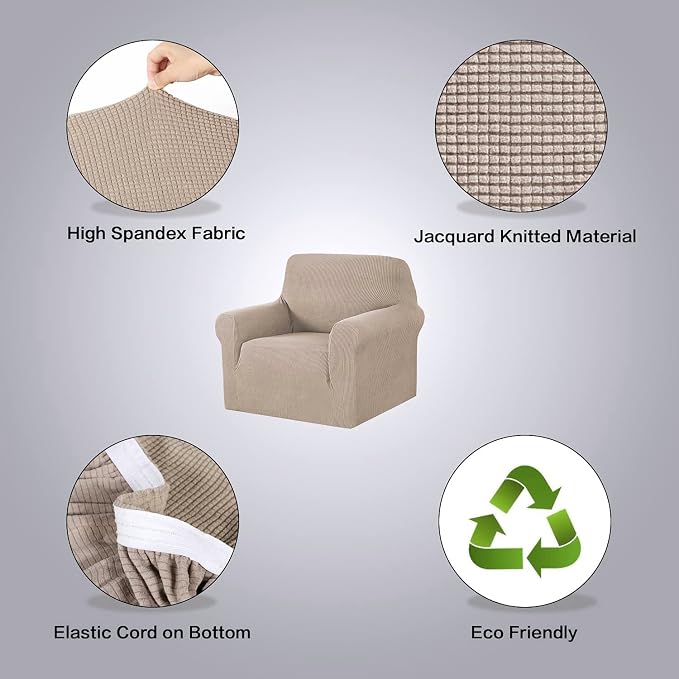 H.VERSAILTEX Armchair Slipcover Stretching Skid Resistance Couch Cover for Dogs, Thick and Durable Soft High Spandex Jacquard Sofa Covers, Form Fitted Chair Slipcover(Armchair 31"-40", Sand)