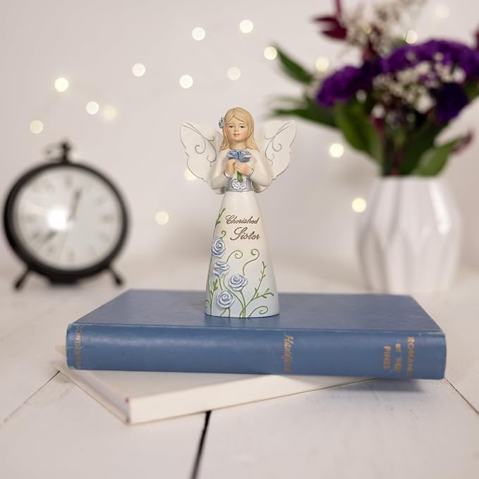 Pavilion Gift Company - Cherished Sister - 5" Angel Figurine Floral Spring Home Decor Sister Sibling from Brother Present