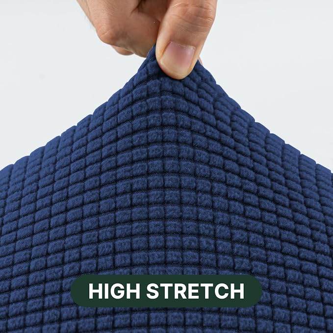H.VERSAILTEX Stretch 2 Piece T Cushion Sofa Slipcovers Individually Sofa Cushion Covers for 2 Cushion Couch Sofa Seat Cushion Covers with Elastic Bands Featuring Thicker Jacquard Fabric, Navy