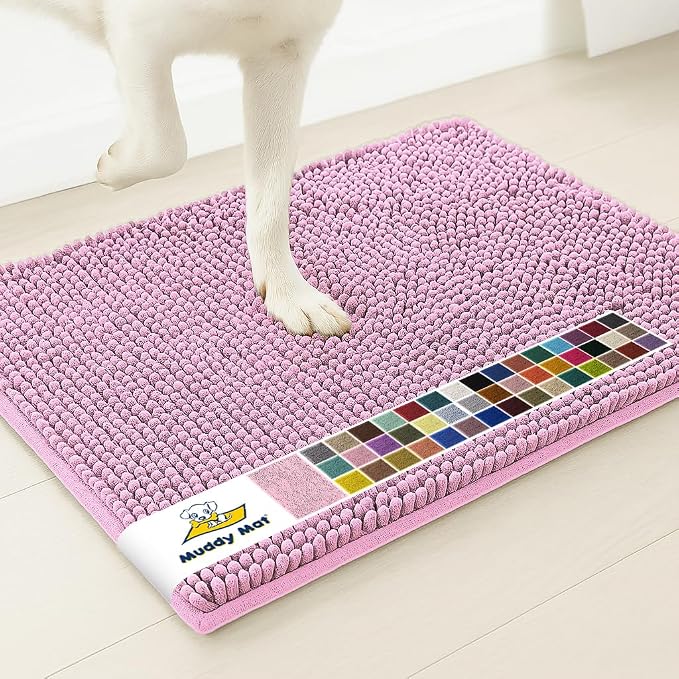 Muddy Mat® | Super Water Absorbent Door Mat Indoor, Microfiber Quick Dry Chenille Entryway Rug, Slip Resistant Front Door Mat, Indoor Mats for Entryway, Machine Washable Pet Rug, Pink 3ft x 8ft