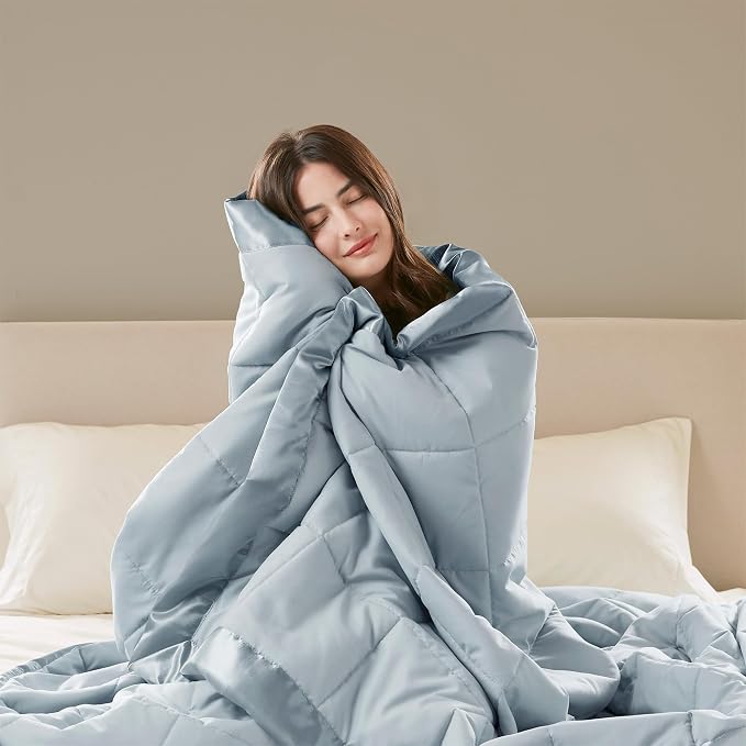 Madison Park Down Alternative Queen Blanket for Bed, Satin Trim, Blue | Lightweight Windom Blanket Full Size Premium 3M Scotchgard Moisture Wicking Treatment, OEKO TEX, Soft Bed Cover, All Season