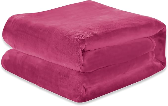 Elegant Comfort Luxury Velvety Feel Blanket, All-Season Lightweight Blanket, Ultra Plush, Soft, Cozy-Fuzzy Flannel Fleece for Couch, Sofa, Bed, Travel, Solid Design, Twin/Twin XL, Hot Pink