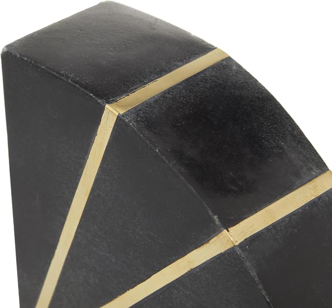 CosmoLiving by Cosmopolitan Marble Geometric Bookends with Gold Inlay, Set of 2 5"W, 5"H, Black