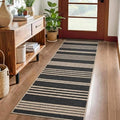 COZYLOOM Indoor Outdoor Area Rugs 2x6 Runner Rug for Hallway Non Slip Stain Resistant Jute Rug for Kitchen Modern Striped Foldable Mats for Bathroom Bedroom Entryway Laundry Room, Black/White
