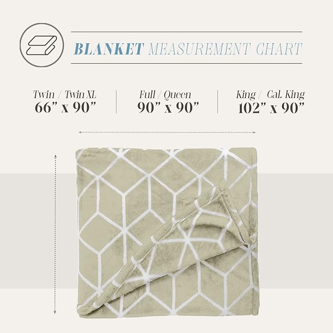 Elegant Comfort Luxury Velvety Feel Blanket, All-Season Lightweight Blanket, Ultra Plush, Soft, Cozy-Fuzzy Flannel Fleece for Couch, Sofa, Bed, Travel, Cube Design, King/California King, Cream