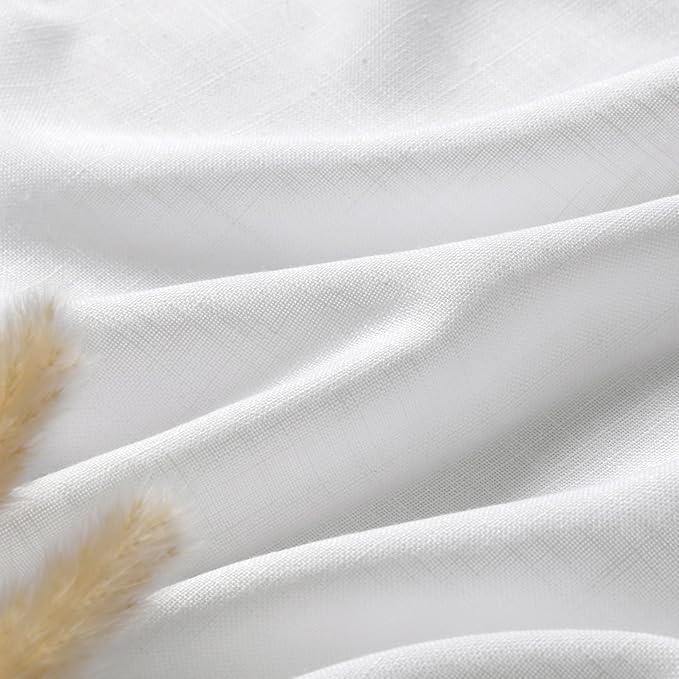 Nanspring Farmhouse Rustic White Linen Curtains 45 Inch Length Semi-Sheer Back Tab Curtains 2 Panel Set Privacy Curtain Tiers for Basement Small Bathroom Window 40x45 Inches